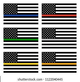 Vector American Thin Line Flag Set