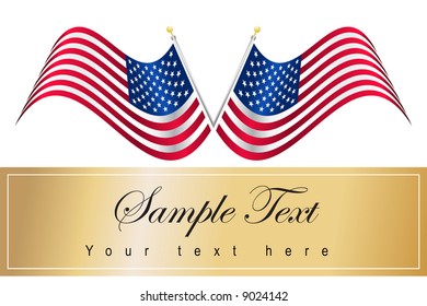 Vector - American USA flag waving with metallic or metal effect and pole.