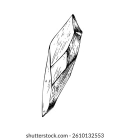 Vector de cristal de amatista. Ilustración de cuarzo lineal pintada a mano. Croquis monocromo gráfico aislado en el fondo. Para los diseñadores, impresiones, logotipo, icono, menú, postales, vacaciones, cubiertas