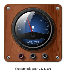 Vector ammeter icon on the wooden plate