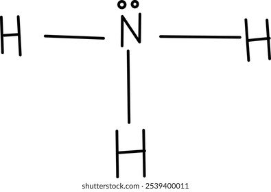Vector de molécula de amoníaco con NH3 en estilo Doodle. Vector dibujado a mano moléculas de ciencia química.