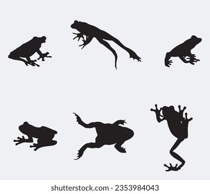 Silueta vectorial anfibia sobre el fondo blanco. Siluetas de rana. Colección de silueta anfibia vectorial aislada. Siluetas vectoriales de anfibios, vista superior