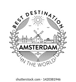 Vector Amsterdam City Badge, Linear Style