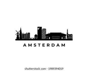 Vector Amsterdam skyline. Travel Amsterdam famous landmarks. Business and tourism concept for presentation, banner, web site.