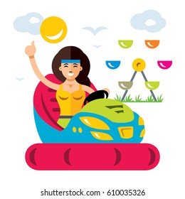 Vector Amusement park. Flat style colorful Cartoon illustration.
