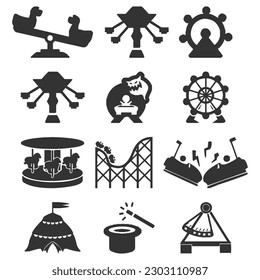 conjunto de iconos de parque de diversiones vectoriales
