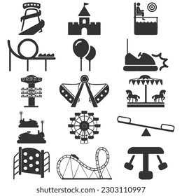 conjunto de iconos de parque de diversiones vectoriales