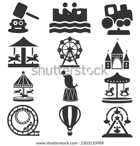 vector amusement park icons set