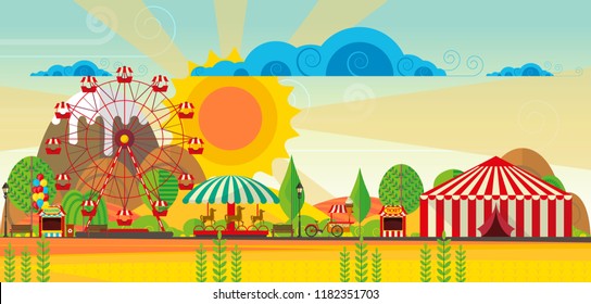 Vector amusement park lansdcape, abstract flat vector art.
