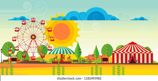 Vector amusement park lansdcape, abstract flat vector art.

