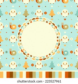 vector amusing card with birds, trees and snails