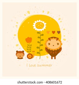 vector amusing summer card with owl, gopher, snail and flowers