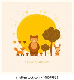 vector amusing summer card with wild animals
