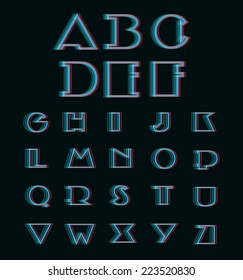 Vector  Anaglyph 3D  Alphabet  Set, (3D Anaglyph Font)