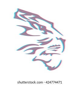 Vector anaglyph tiger silhouette. Isolated on white.