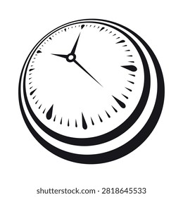 Vector analog round clock. Perspective wall clock symbol