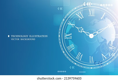 Vector analog technology clock blue background.time forward concept.