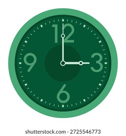 Relógio de parede analógico vetor em verde mostra 03.00 horas, eps