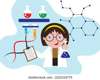Vector of an analyst in the laboratory. Chemical liquid test by a student. 
A professor doing research in the laboratory.
