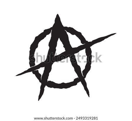Vector anarchy symbol, black circle with capital letter. Isolated on white background