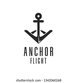 Vector anchor and airplane logo combination. Marine and airplane symbol or icon.