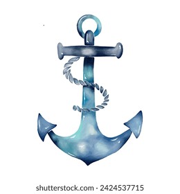 Vector anchor clip art isolated  on white background. Anchor print design in watercolour style, blue color palette. Children's Illustration  svg