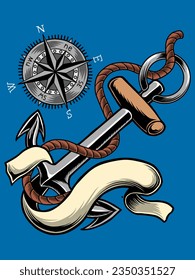 diseño de ilustración de anclaje vectorial y brújula