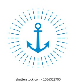 Vector anchor. Anchor emblem with shining round frame. Anchor icon. Simple logotype template. Marine emblem.