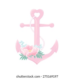 Vector Anchor with Flowers Illustration