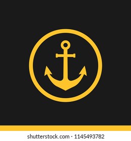 Vector anchor icon symbol set yellow on black background