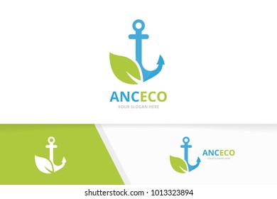 Vector anchor and leaf logo combination. Marine and eco symbol or icon. Unique navy and organic logotype design template.