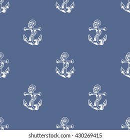 Vector anchor pattern on blue background