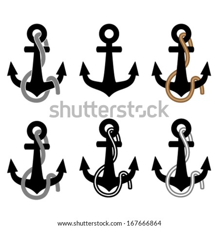 vector anchor with rope black symbols