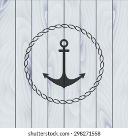 Vector anchor with rope border on wooden texture.
