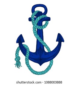 Vector anchor. Sea, ocean, sailor sign. Hand drawn vintage illustration for t-shirt, logo, badge, emblem.
