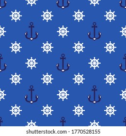 Vector anchor seamless pattern marine fabric design.