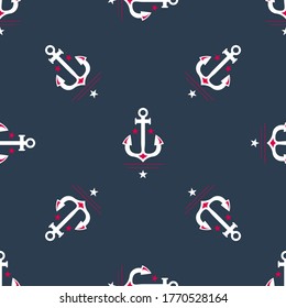 Vector anchor seamless pattern marine fabric design.