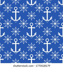 Vector anchor seamless pattern marine fabric design.