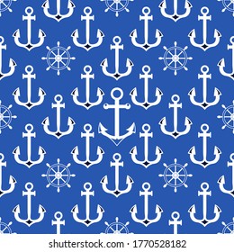 Vector anchor seamless pattern marine fabric design.