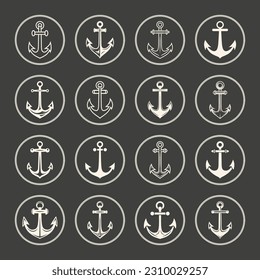 Vector Anchors. Anchor Silhouette Icon Set. Black and White Anchor with Outline. Anchor Design Template Collection. Vector Illustrtion