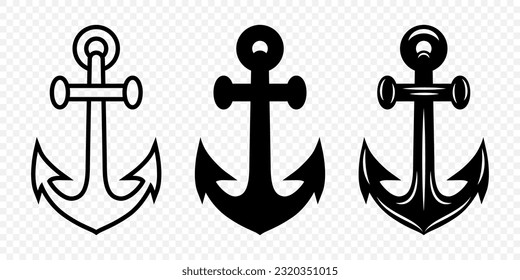 Vector Anchors. Anchor Silhouette Icon Set Isolated. Black and White Anchor with Outline. Anchor Design Template Collection. Vector Illustrtion