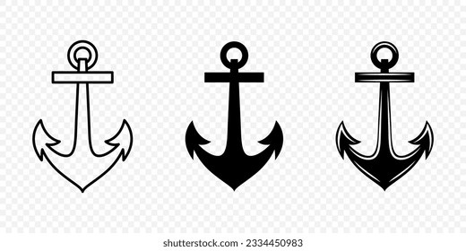 Vector Anchors. Anchor Silhouette Icon Set. Black and White Anchor with Outline. Anchor Design Template Collection. Vector Illustrtion