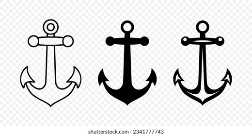 Vektoranker. Anchor Silhouette Icon Set. Schwarz-Weiß-Anker mit Outline. Vorlagensammlung für Ankerdesign Vektorgrafik