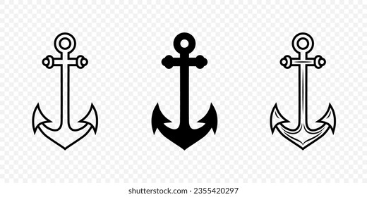 Vector Anchors. Anchor Silhouette Icon Set. Black and White Anchor with Outline. Anchor Design Template Collection. Vector Illustration
