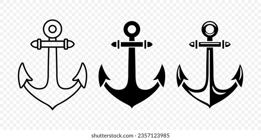 Vector Anchors. Anchor Silhouette Icon Set. Black and White Anchor with Outline. Anchor Design Template Collection. Vector Illustration