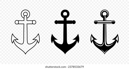 Vektoranker. Anchor Silhouette Icon Set. Schwarz-Weiß-Anker mit Outline. Vorlagensammlung für Ankerdesign Vektorgrafik