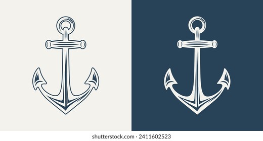 Vector Anchors. Anchor Silhouette Icon Set. Anchor with Outline. Anchor Design Template. Vector Illustration