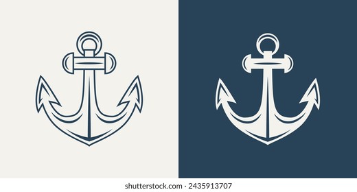 Vector Anchors. Anchor Silhouette Icon Set. Anchor with Outline. Anchor Design Template. Vector Illustration