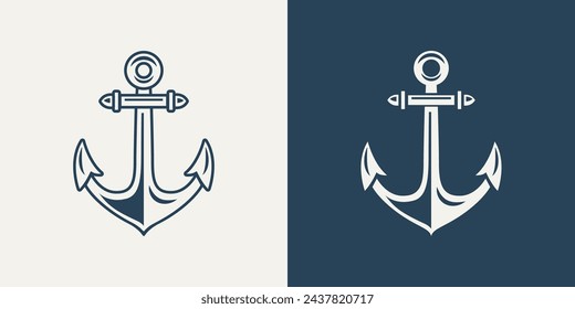 Vector Anchors. Anchor Silhouette Icon Set. Anchor with Outline. Anchor Design Template. Vector Illustration