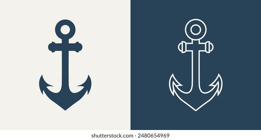 Vector Anchors. Anchor Silhouette Icon Set. Anchor with Outline. Anchor Design Template. Vector Illustration